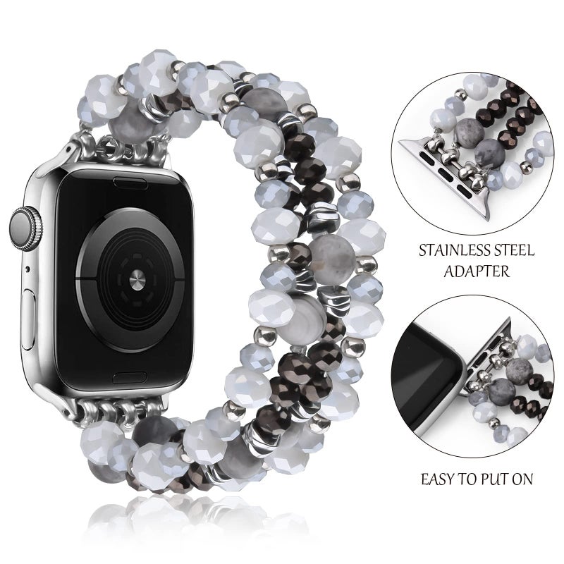 VISOOM Beaded Boho Bracelet Compatible for Apple Watch Band 40mm/38mm/41mm Series 9 8 7 SE Women Fashion Cute Handmade Crystal Beads Stretchy Watch Strap for iWatch Bands Series 6/5/4/3/2/1 - Image 3