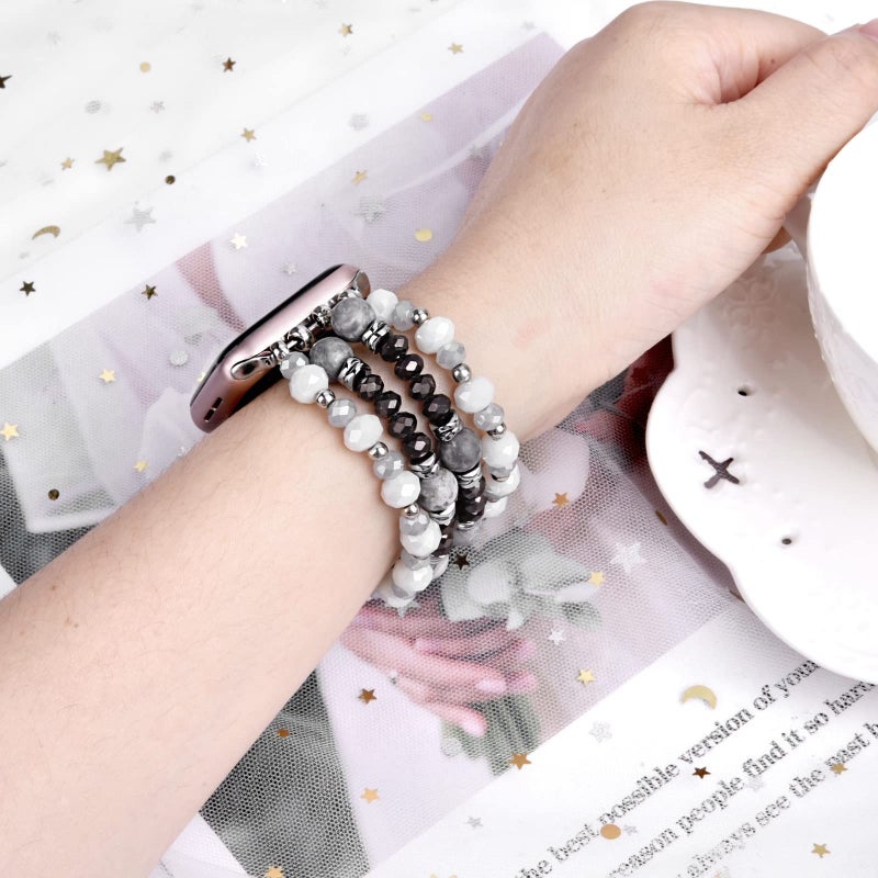 VISOOM Beaded Boho Bracelet Compatible for Apple Watch Band 40mm/38mm/41mm Series 9 8 7 SE Women Fashion Cute Handmade Crystal Beads Stretchy Watch Strap for iWatch Bands Series 6/5/4/3/2/1 - Image 2