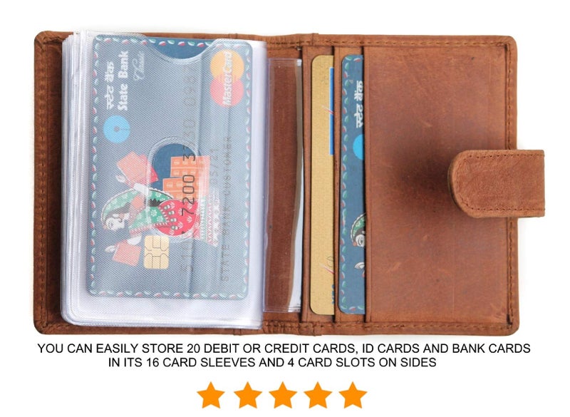 Husk N Hoof RFID Protected Leather Credit Card Holder Wallet for Man Women | Card Holder for Men Woman | Hunter Brown (20 Card Slots) - Image 2