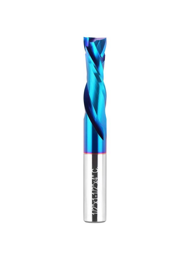EANOSIC Spiral Router Bits Up Down Compression Bit 1/2 inch Cutting Diameter with Nano Blue Coated, 1/2 inch Shank Solid Carbide CNC End Mill for Wood Carving Engraver Milling Cutters (Extra Long 4”) - Image 1