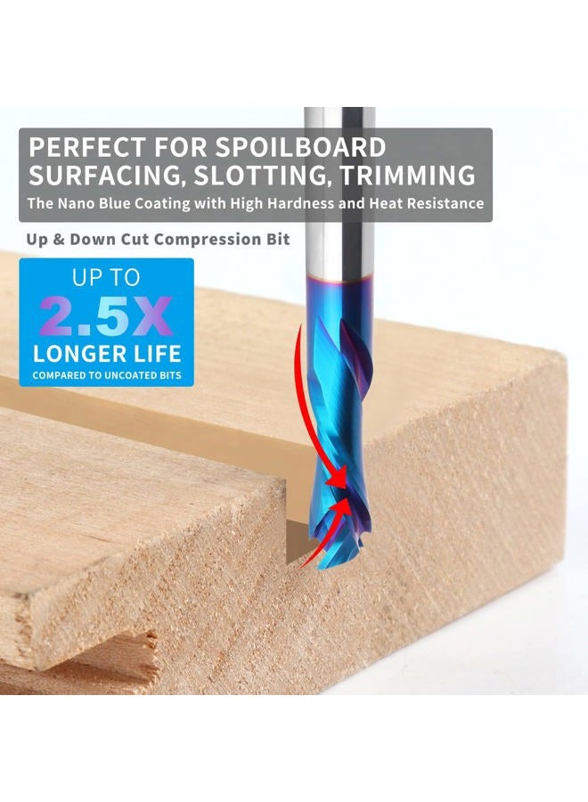 EANOSIC Spiral Router Bits Up Down Compression Bit 1/2 inch Cutting Diameter with Nano Blue Coated, 1/2 inch Shank Solid Carbide CNC End Mill for Wood Carving Engraver Milling Cutters (Extra Long 4”) - Image 3