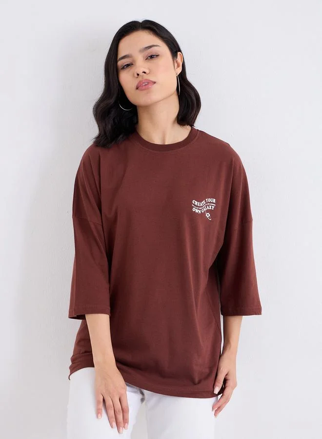 Styli Styli Brown Oversized Galaxy Graphic Print T-Shirt