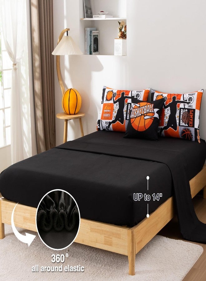 A Nice Night Sports Geometric Grid Baseketabll Patchwork Baskeball Printed for Boys Twin 6Pcs Bed in A Bag Comforter Bedding Set, Orange - Image 4