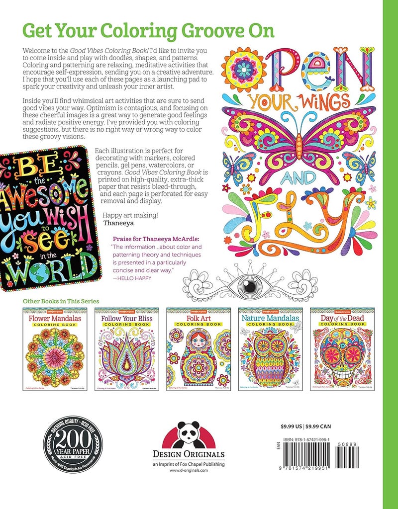 Good Vibes Coloring Book (Coloring is Fun) (Design Originals): 30 Beginner-Friendly, Relaxing Creative Art Activities with Positive Messages and Inspirational Quotes on Perforated Paper - Image 2
