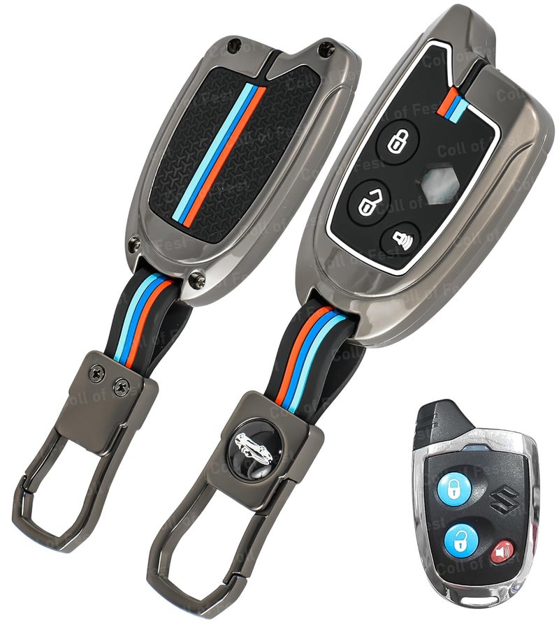 Coll of Fest Metal Silicon Key Cover Compatible for Maruti Suzuki Nippon 3 Button Smart Key Cover Metal & Silicone Protection Special Feature Visible in Low-Light Conditions - Image 1