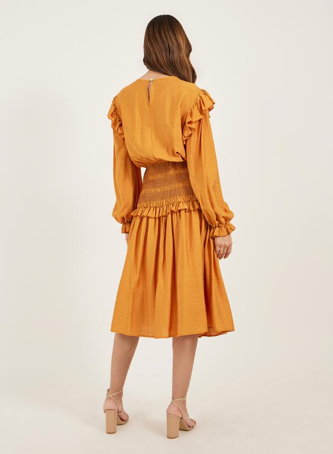 ستايلي فستان ميدي بتفاصيل سموك وأكمام بالون - Image 5