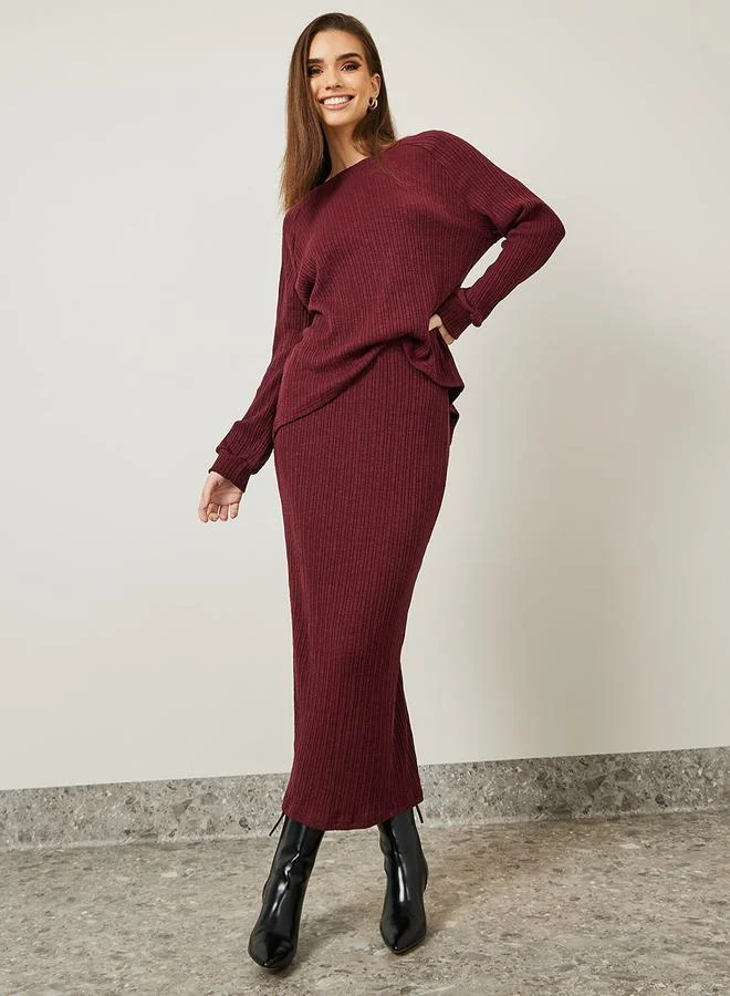 Styli Longline Knitted Top & Maxi Column Skirt Co-Ords Set