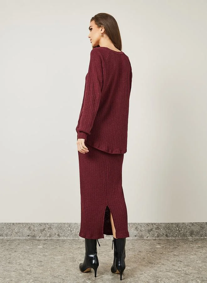 Styli Longline Knitted Top & Maxi Column Skirt Co-Ords Set