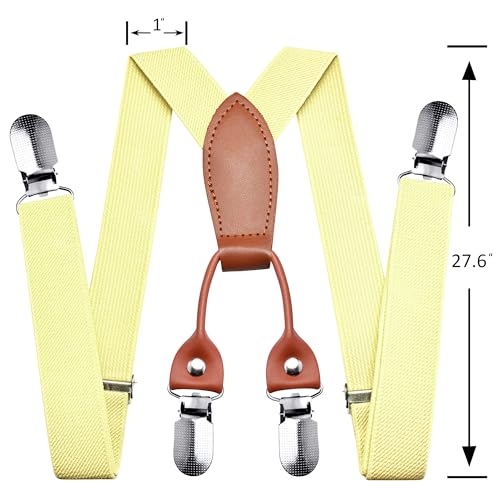 Branduce Light Yellow Baby Boy Bow tie and Suspender Set with 4 Strong Clips Adjustable Kids Y Back Suspenders (SS02-66) - Image 3