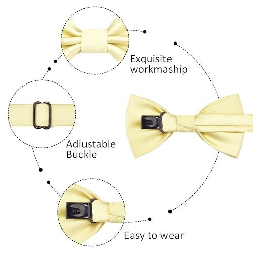 Branduce Light Yellow Baby Boy Bow tie and Suspender Set with 4 Strong Clips Adjustable Kids Y Back Suspenders (SS02-66) - Image 4