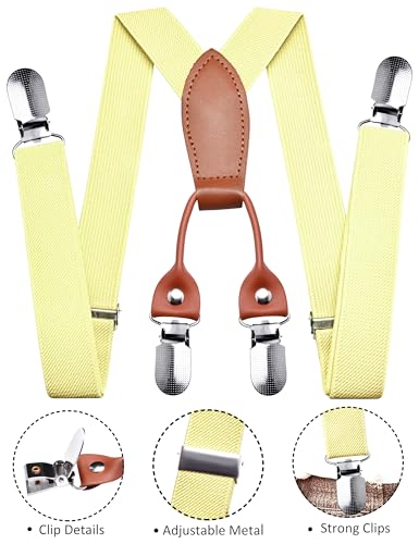 Branduce Light Yellow Baby Boy Bow tie and Suspender Set with 4 Strong Clips Adjustable Kids Y Back Suspenders (SS02-66) - Image 2
