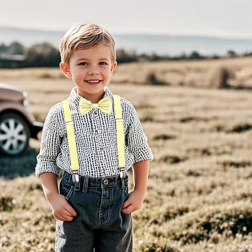 Branduce Light Yellow Baby Boy Bow tie and Suspender Set with 4 Strong Clips Adjustable Kids Y Back Suspenders (SS02-66) - Image 5