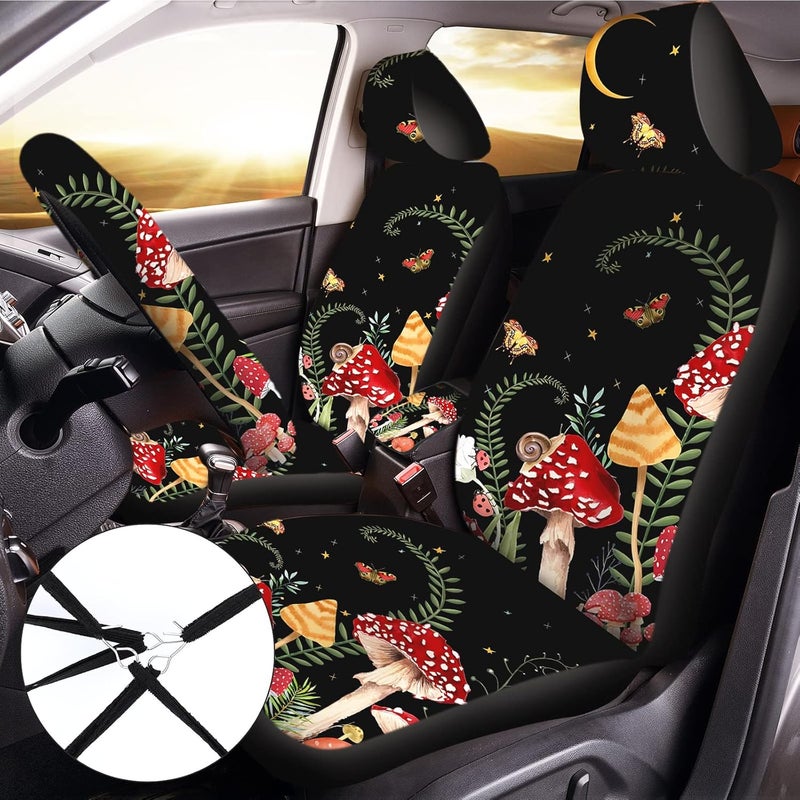 Riakrum 17 Pcs Mushroom Car Seat Covers and Accessories Set for Men and Women - Image 4