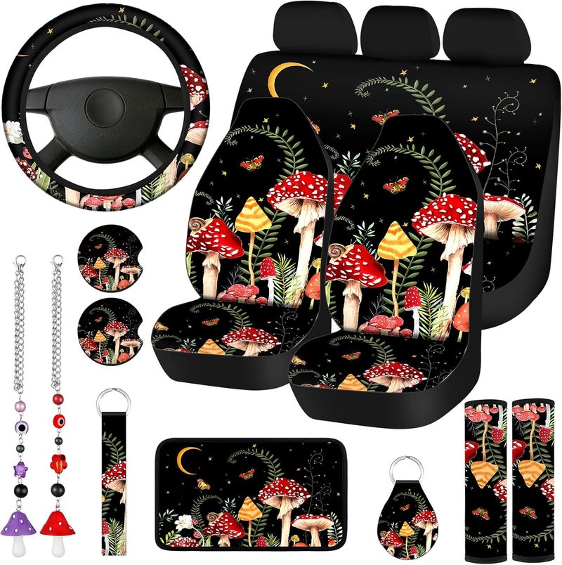 Riakrum 17 Pcs Mushroom Car Seat Covers and Accessories Set for Men and Women - Image 1