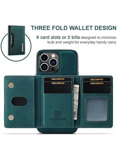 KASTWAVE Leather Wallet Phone Cases for iPhone 15 Pro Max, 6.7'' 2 in 1 Leather Phone Case Back Cover Magnetic Detachable with Trifold Wallet Card Holder Pocket Detachable Back Cover (Green)  - Image 5