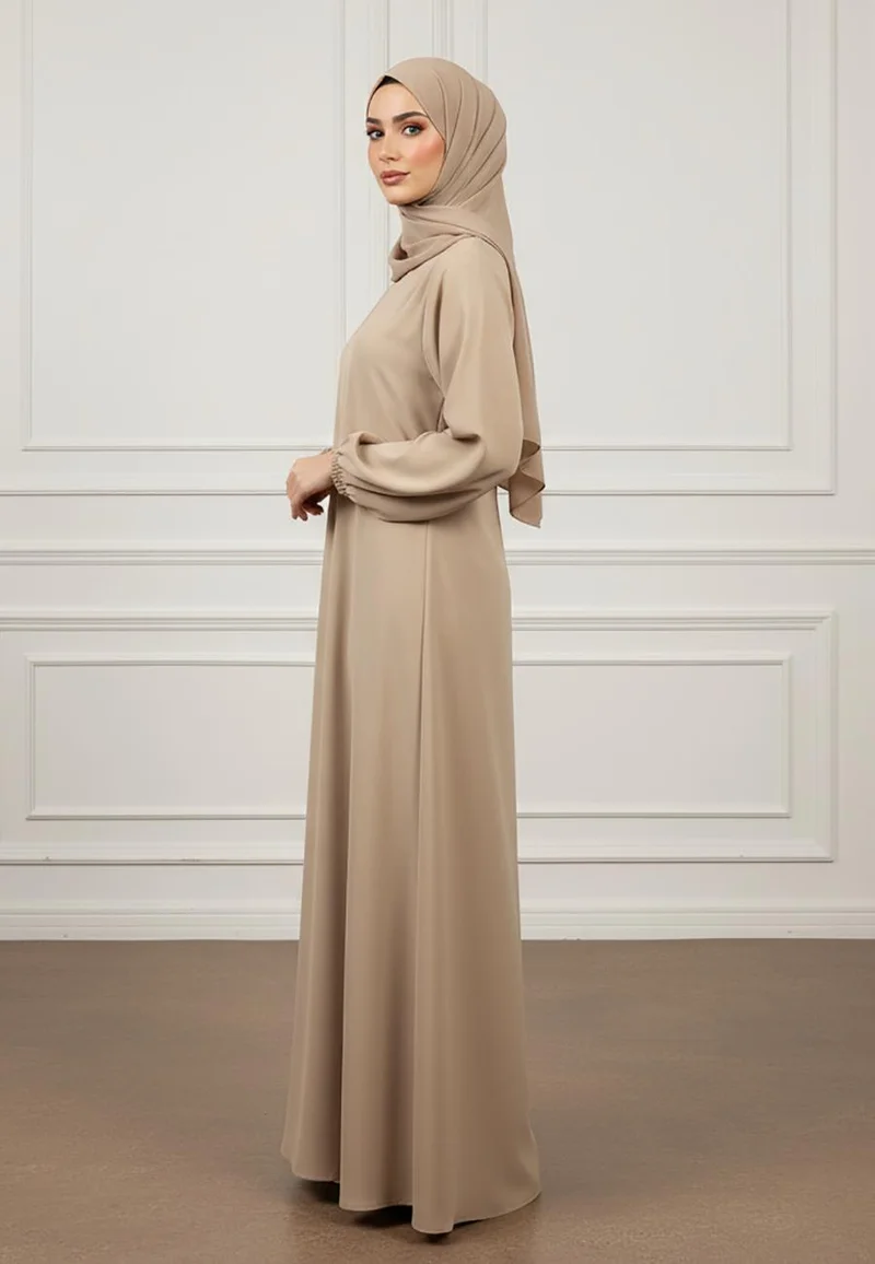 NUKHBAA Elegant Minimalist Flowing Abaya with Bishop Sleeves-890