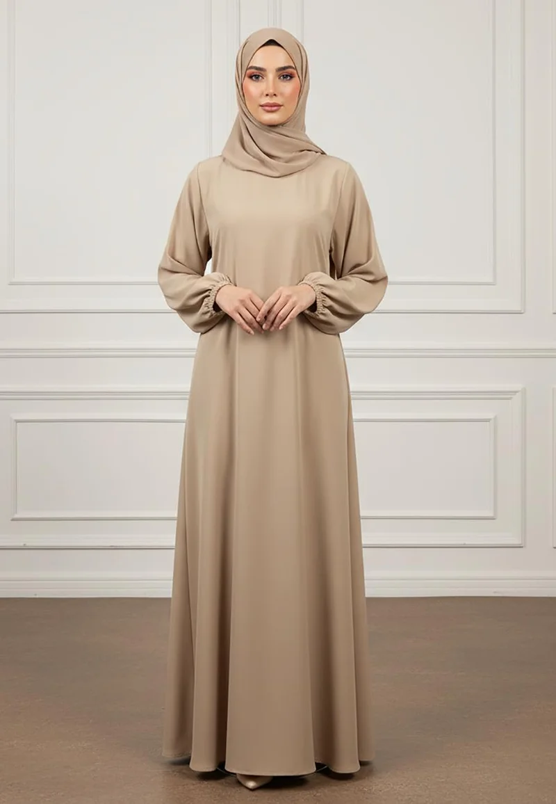 NUKHBAA Elegant Minimalist Flowing Abaya with Bishop Sleeves-890