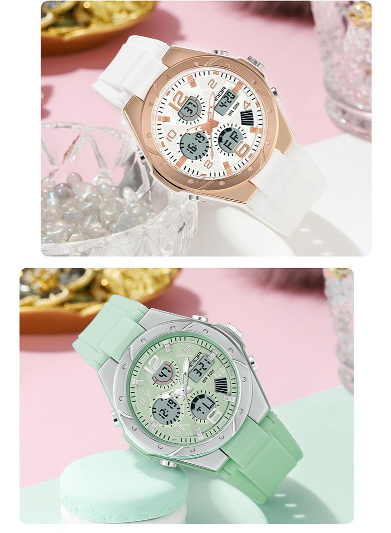 Women's Rose Gold Digital Sports Watch, Dual Display, 50M Waterproof LED Backlight Casual Wristwatch for Daily Use - Image 2