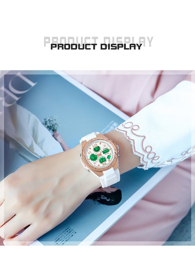 Women's Rose Gold Digital Sports Watch, Dual Display, 50M Waterproof LED Backlight Casual Wristwatch for Daily Use - Image 3