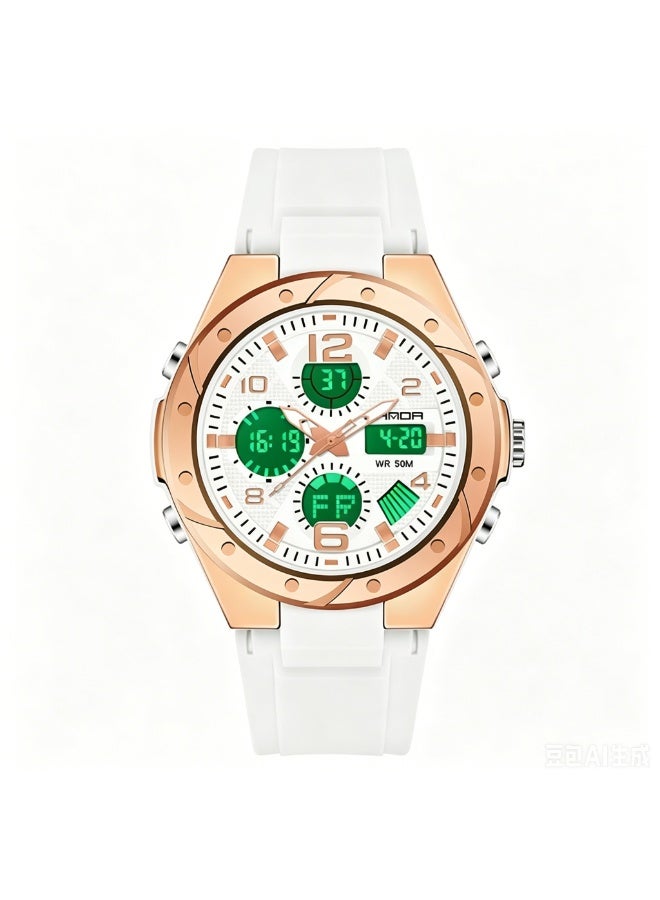 Women's Rose Gold Digital Sports Watch, Dual Display, 50M Waterproof LED Backlight Casual Wristwatch for Daily Use - Image 1