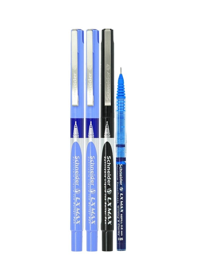 Luxor Schneider LX Max Needle Tip Pen for Students and Office Use | Pack of 2 Blue + 1 Black + 1 Refill | Comfortable Grip, Ideal for Daily Writing - Image 3