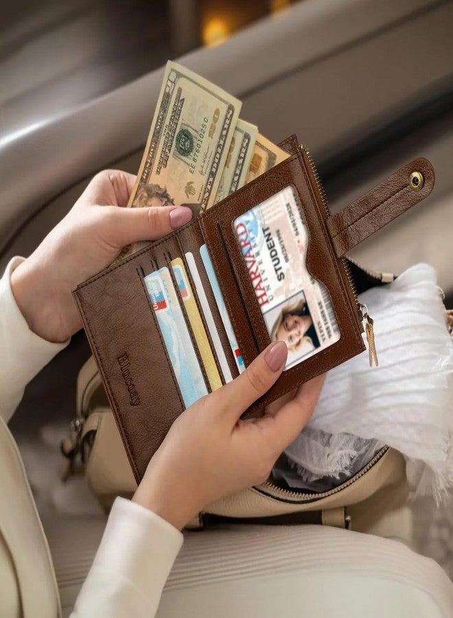 Blucoay Wallet Women,Leather RFID Small Wallet For Women Bifold Tassel Keychain Wallet Card Holder With Zip Coin Pocket, a2-darkbrown, Retro - Image 2
