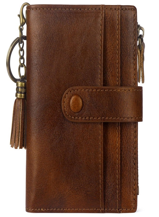 Blucoay Wallet Women,Leather RFID Small Wallet For Women Bifold Tassel Keychain Wallet Card Holder With Zip Coin Pocket, a2-darkbrown, Retro - Image 1