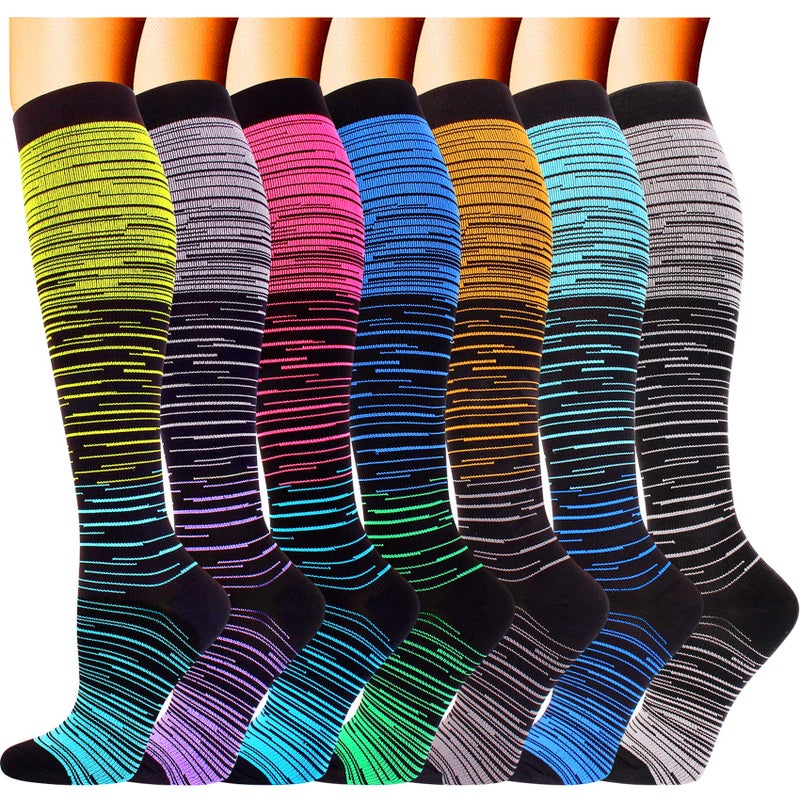 Double Couple 7 Pairs Copper Compression Socks for Men Women 2030 mmHg Knee High Stockings - Image 3