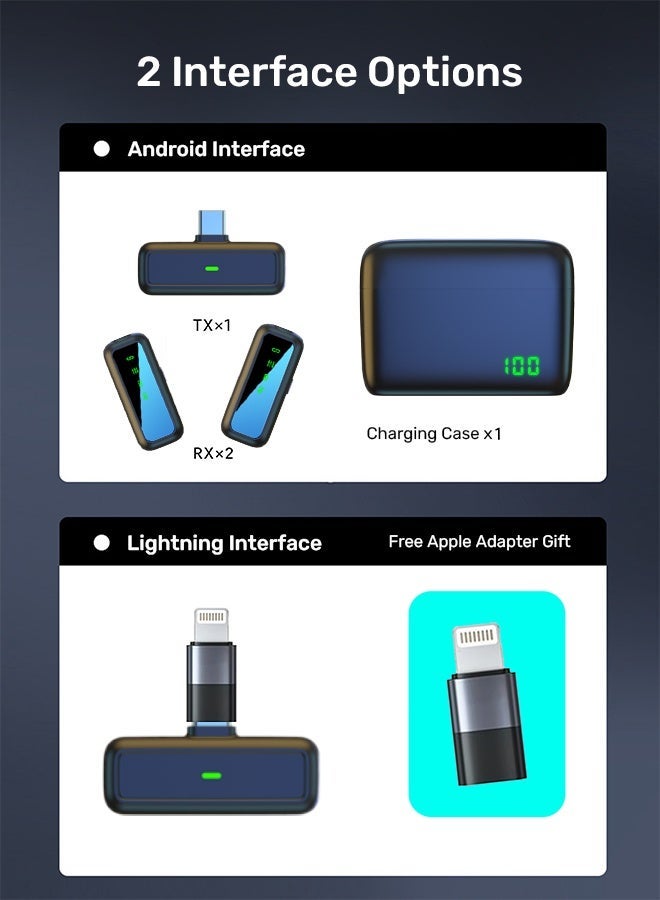 general Wireless Lavalier Microphone for IOS&Android with Lightning&Type-C- with Charge Case & 20Hrs Playtime, 2 Pack Clip-On Mini Lapel Wireless Mic for Tiktok, YouTube, Podcast, Vlog, Video Recording, Live Streaming - Image 2