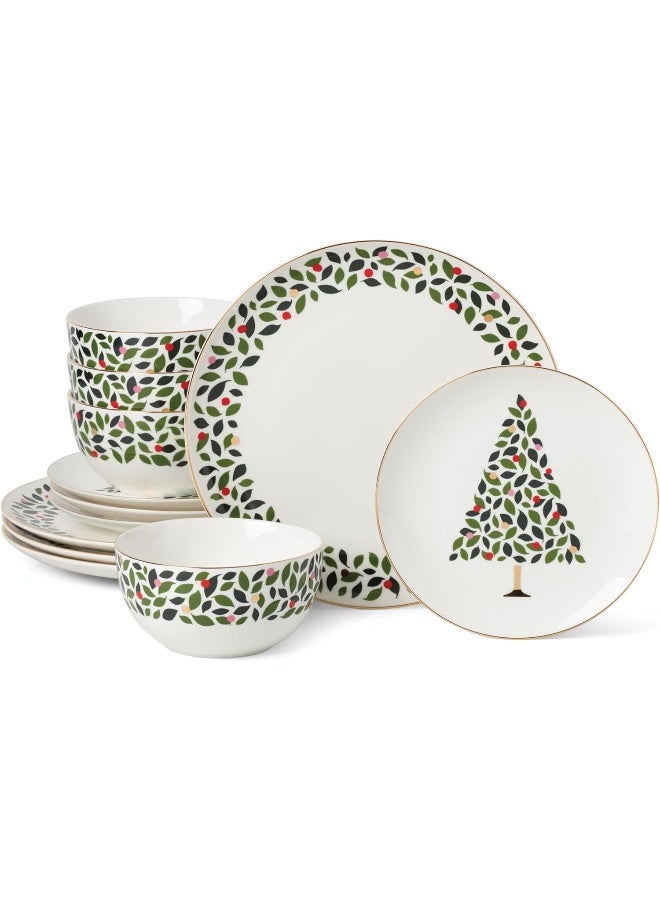 Kate Spade New York مجموعة أدوات المائدة كيت سبيد نيويورك إيفرغرين المكونة من 12 قطعة - Image 1