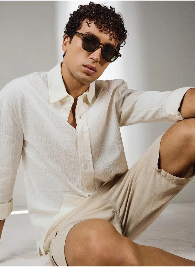 ايكونيك Iconic Textured Shirt with Long Sleeves