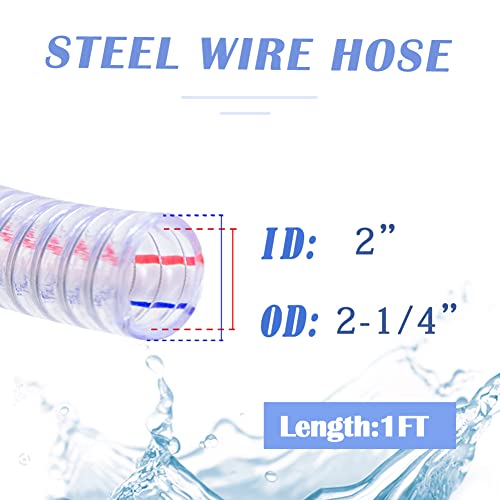 QuQuyi 2" ID x 2-1/4" OD, 1FT length Steel Wire Hose PVC Vacuum Tubing Drain Hose Vinyl Suction Tubing Flexible Tube Heavy Duty High - Pressure UV Chemical Resistant Vinyl Hose Line - Image 3