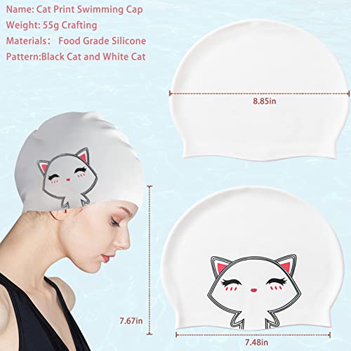 CANIPHA 2 Pcs Silicone Swim Caps for Women Swimming Caps with Cartoon Pattern for Long Short Hair Men Adults Kids Teens Youths,Waterproof Non-Slip Comfy Bathing Cap Swim Hat to Keep Hair Dry(2 Styles) - Image 3