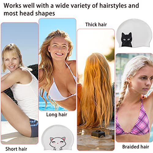 CANIPHA 2 Pcs Silicone Swim Caps for Women Swimming Caps with Cartoon Pattern for Long Short Hair Men Adults Kids Teens Youths,Waterproof Non-Slip Comfy Bathing Cap Swim Hat to Keep Hair Dry(2 Styles) - Image 4