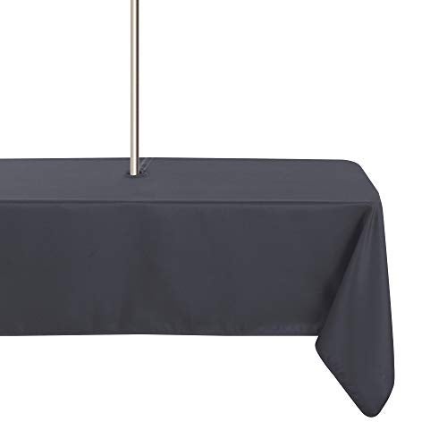 LUSHVIDA Rectangle Outdoor Tablecloth with Umbrella Hole and Zipper 60x84 Inch Grey Washable Waterproof Table Cloth Spill Proof Wrinkle Free Table Cover for Patio Spring Summer Picnic BBQS