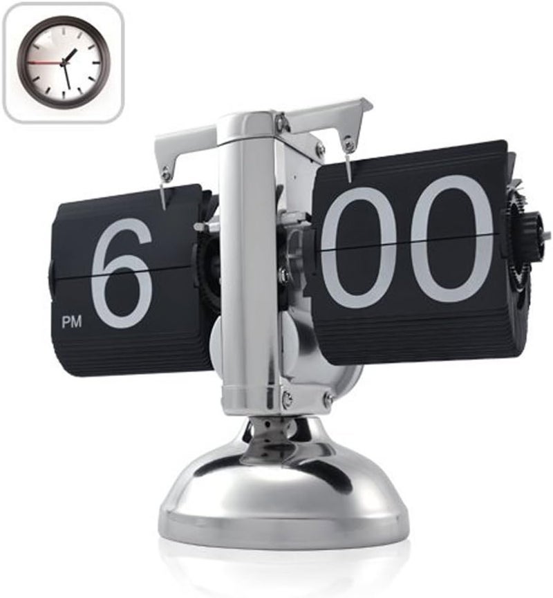 WoneNice Retro Digital Flip Down Clock -Battery Powered Internal Gear Operated Clock for Office Bedroom Kitchen School Hotel Café Décor- Black - Image 2