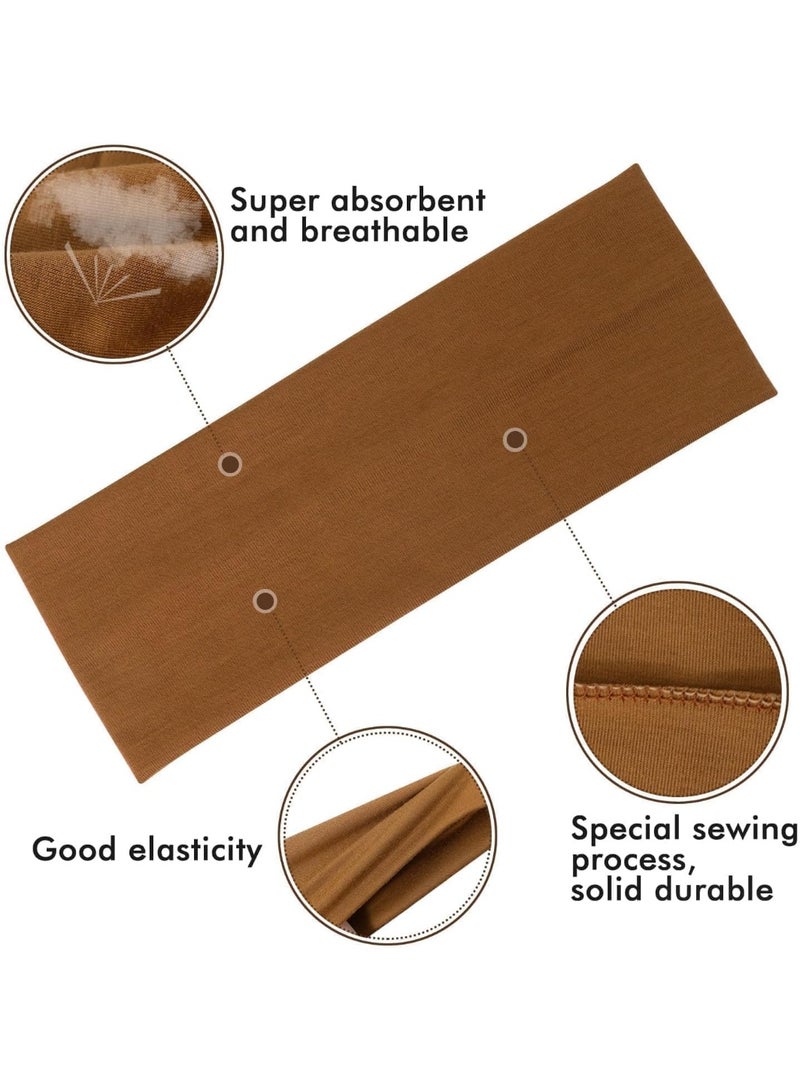 عصابات رأس للنساء والرجال، عبوة من قطعتين من عصابات الرأس الأنيقة باللونين البني والأسود لشعر النساء، عصابات شعر ناعمة قابلة للتمدد من القماش للمكياج واليوغا والجري والرياضة - Image 4