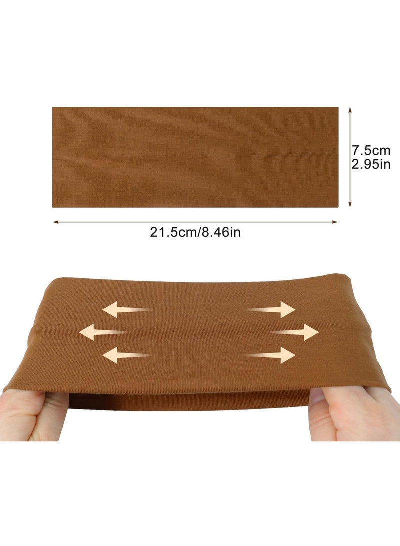 عصابات رأس للنساء والرجال، عبوة من قطعتين من عصابات الرأس الأنيقة باللونين البني والأسود لشعر النساء، عصابات شعر ناعمة قابلة للتمدد من القماش للمكياج واليوغا والجري والرياضة - Image 3