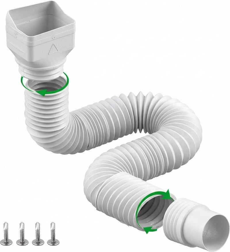 Binazon 1 Pack WhiteRain Gutter Downspout Extensions Gutter Extender for Rainwater Drainage Flexible Down Spout Drain Extension Pipe Extendable from 21 to 62 Inches Fit 3x 4 downspouts