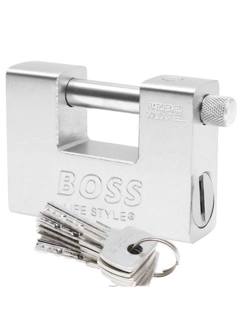 Boss Lifestyle Heavy Duty 1kg Padlock with 5 Keys - Hardened Solid Steel Hardware Monoblock Lock - 12mm Thick Shackle - Protect Garages, Containers, Sheds, Shutters, Lockers, Gates and Warehouses