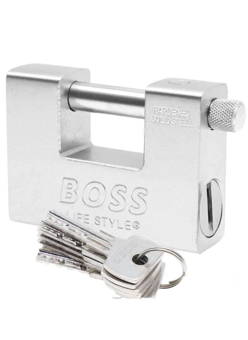 Boss Lifestyle Heavy Duty 1kg Padlock with 5 Keys - Hardened Solid Steel Hardware Monoblock Lock - 12mm Thick Shackle - Protect Garages, Containers, Sheds, Shutters, Lockers, Gates and Warehouses