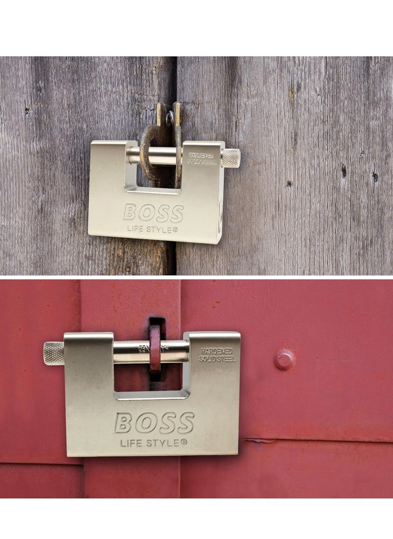Boss Lifestyle Heavy Duty 1kg Padlock with 5 Keys - Hardened Solid Steel Hardware Monoblock Lock - 12mm Thick Shackle - Protect Garages, Containers, Sheds, Shutters, Lockers, Gates and Warehouses