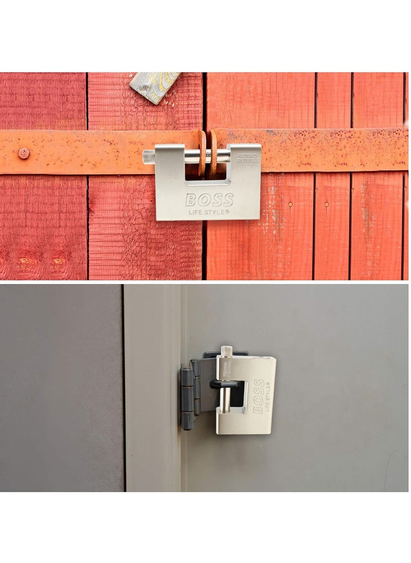 Boss Lifestyle Heavy Duty 1kg Padlock with 5 Keys - Hardened Solid Steel Hardware Monoblock Lock - 12mm Thick Shackle - Protect Garages, Containers, Sheds, Shutters, Lockers, Gates and Warehouses