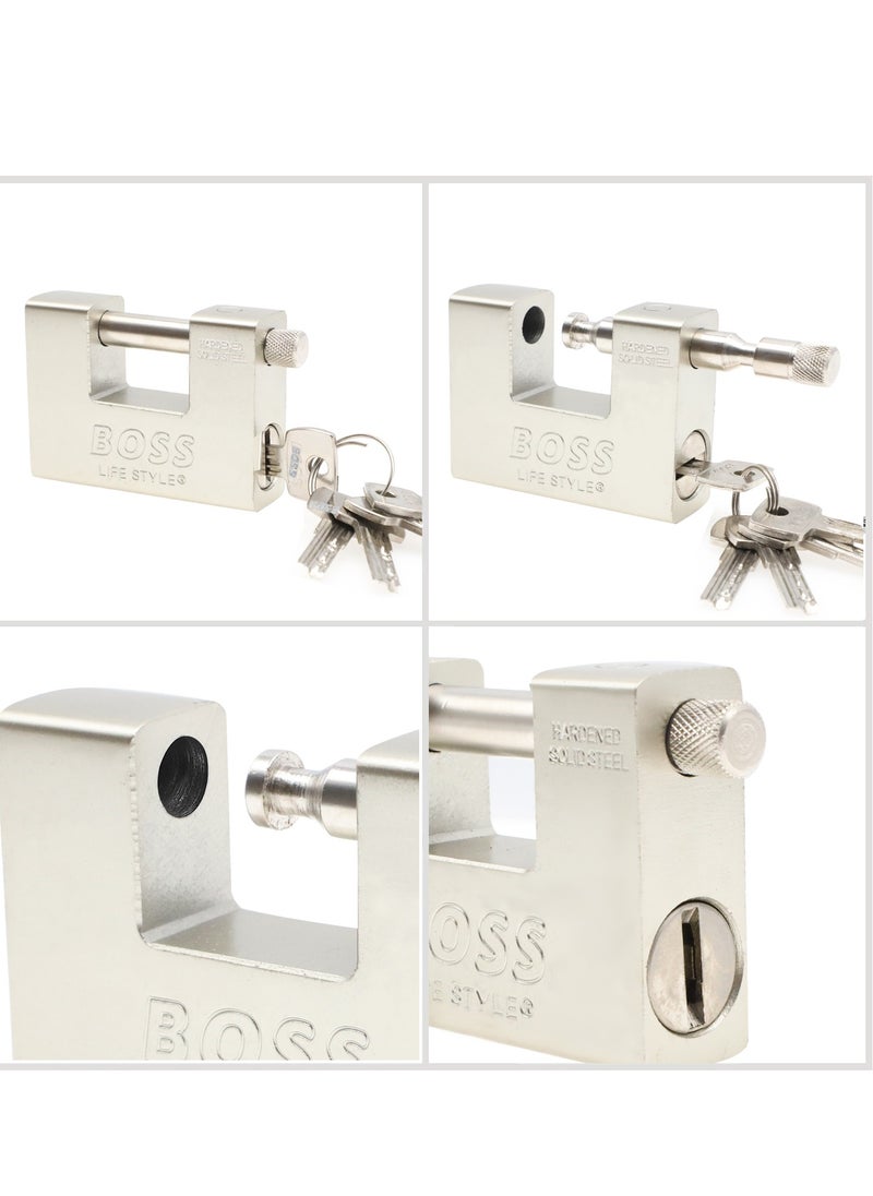 Boss Lifestyle Heavy Duty 1kg Padlock with 5 Keys - Hardened Solid Steel Hardware Monoblock Lock - 12mm Thick Shackle - Protect Garages, Containers, Sheds, Shutters, Lockers, Gates and Warehouses