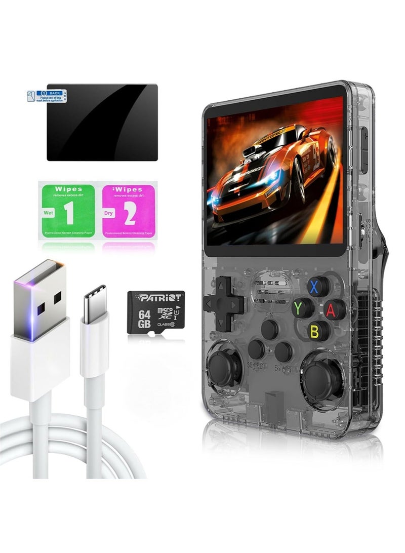 R36S Handheld Retro Gaming Console Linux System with 64G TF Card, Preloaded with 15000+ Games, Retro Video Game Console 3.5-inch IPS Screen (Black 64G) - Image 2