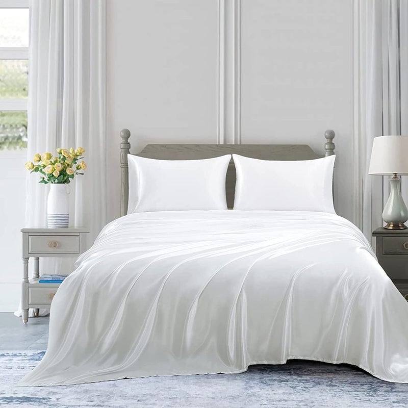 Homiest White Satin Flat Sheet Queen Flat Sheet Only  Queen Top Sheet Silky Bedding Flat Sheet for Queen Mattress  Luxury & Ultra Soft Flat Bed Sheet Single Flat Sheets Sold Separately - Image 5