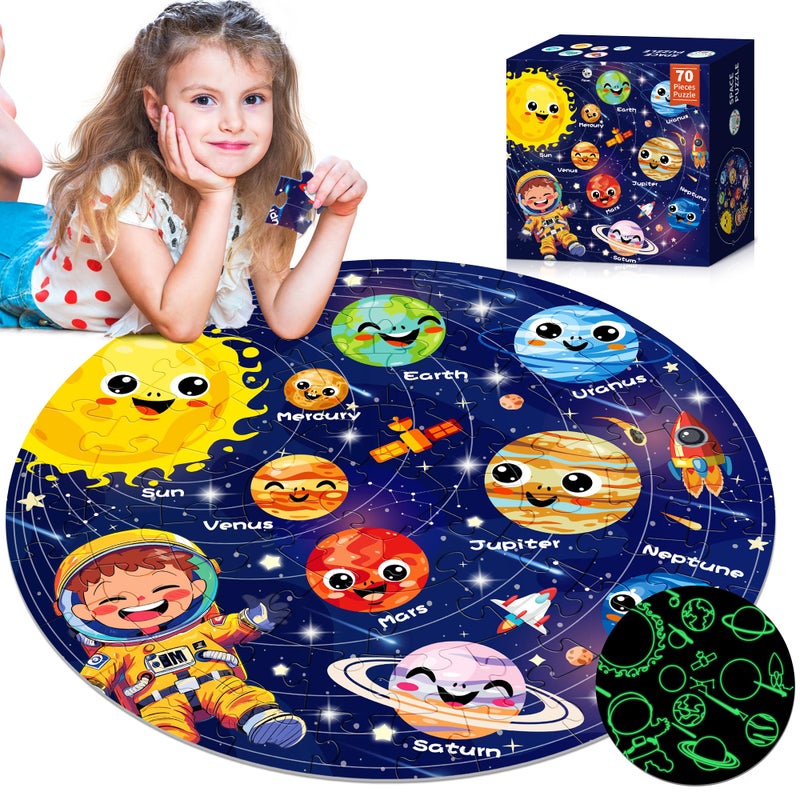 ZIZZ Puzzle for Kids Ages 46 Glow in The Dark Solar System Jigsaw Puzzles 70 Piece Space Planets Large Floor Puzzle for Kids 310 Years Old Educational Toy Gift for Boys Girls Birthday Christmas - Image 2