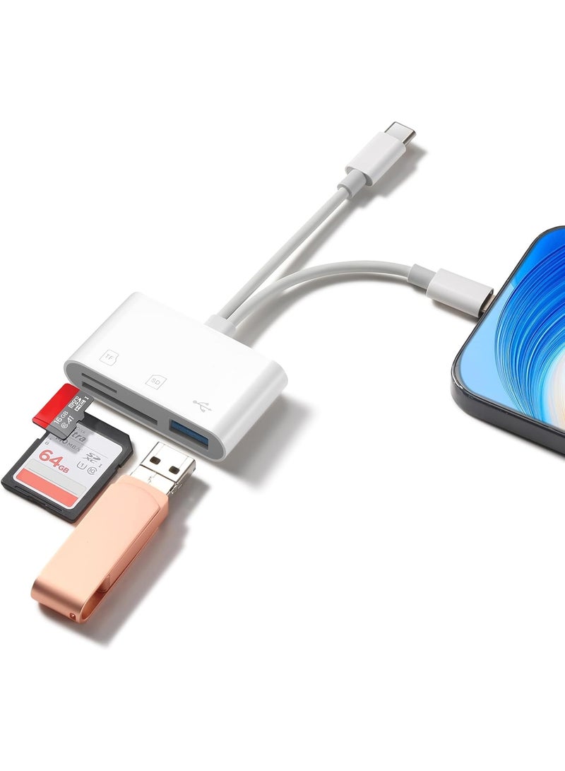 SD Card Reader for iPhone iPad Mac, Digital Camera Adapter to iPhone Lightning & USB C Dual Connector, Trail Camera Memory Card Viewer with SD/Micro SD/USB-A 3 Slot, No App Plug and Play - Image 1