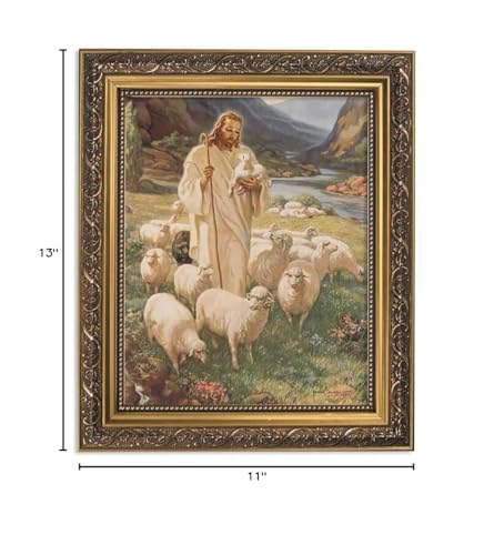 1home Gerffert Christian Wall D?cor Ornate Gold Framed Artwork  11 x 13-Inch  Sallman - Lord is My Shepherd - Image 3