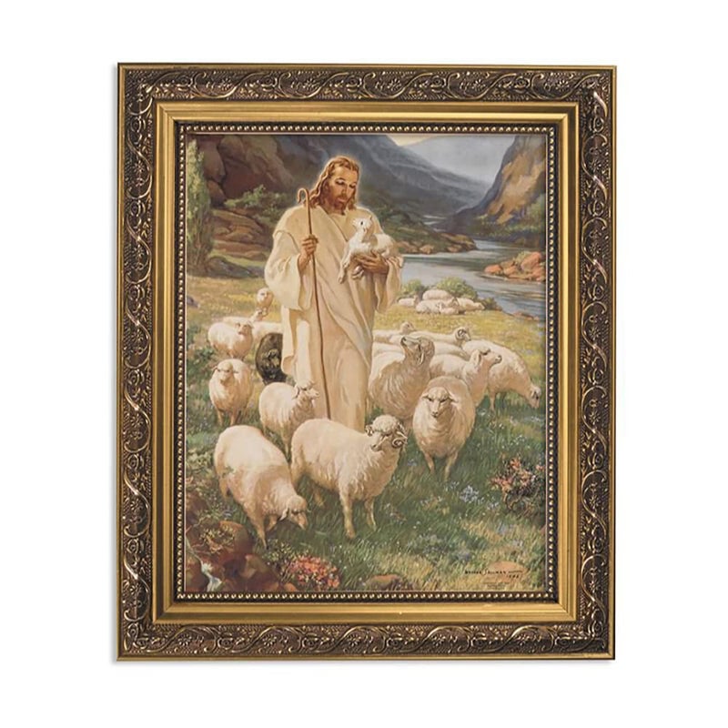 1home Gerffert Christian Wall D?cor Ornate Gold Framed Artwork  11 x 13-Inch  Sallman - Lord is My Shepherd - Image 1